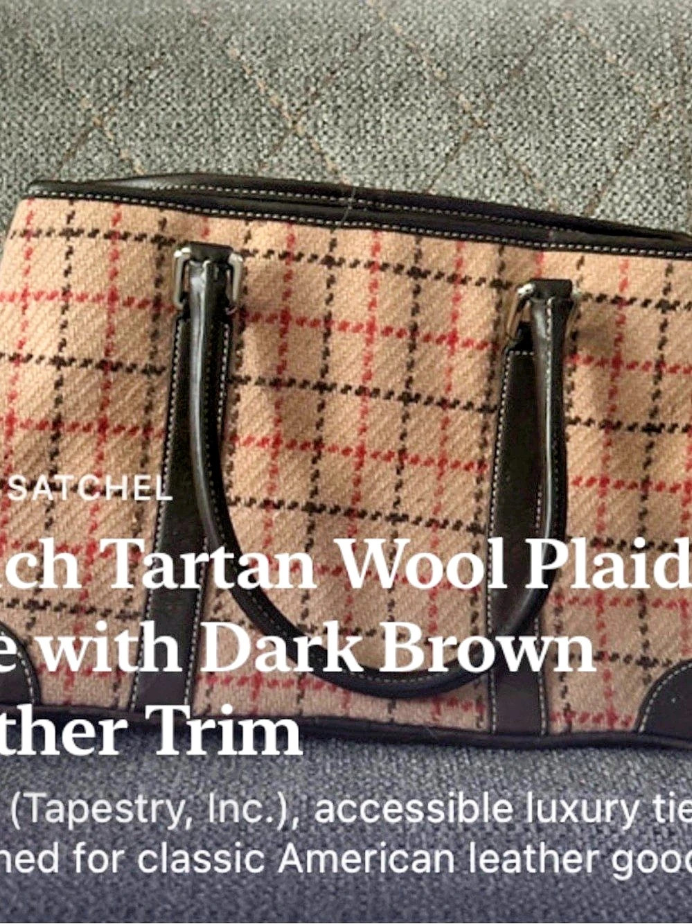 Authentic Coach Tartan Wool Plaid Satchel Bag in Brown & Red
